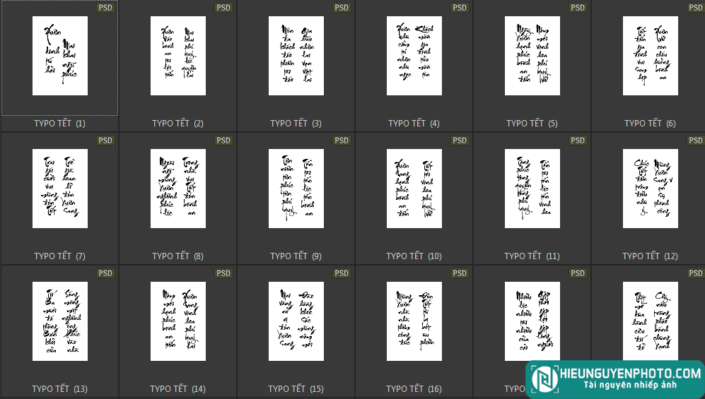 90 Typo tết thư pháp xịn xò (PSD)
